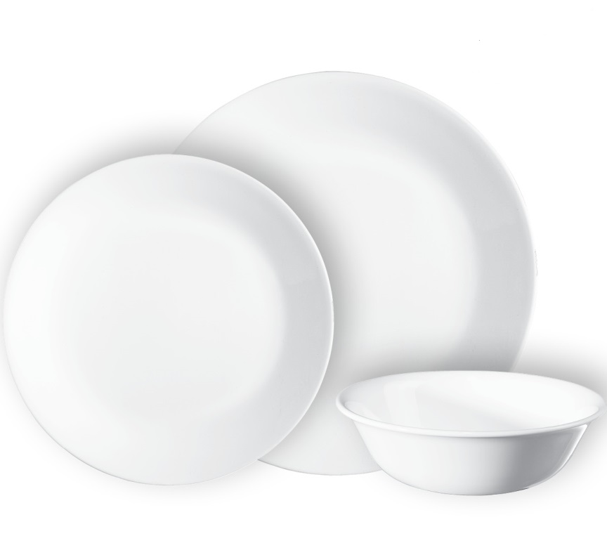 צלחות קורנינג קורל (סט 18 חל') דגם Winter Frost White לבן - Corning Corelle 