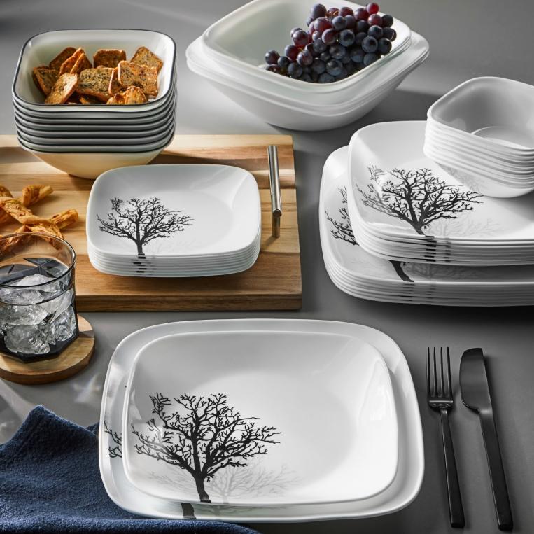 צלחות קורנינג קורל מרובעות דגם (430) Corning Corelle - Timber Shadows