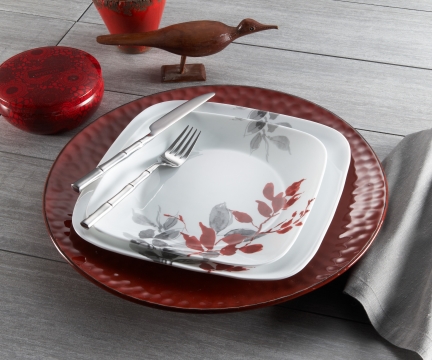 צלחות קורנינג קורל מרובעות (סט 16 חל') דגם (418) Corning Corelle - Kyoto Leaves