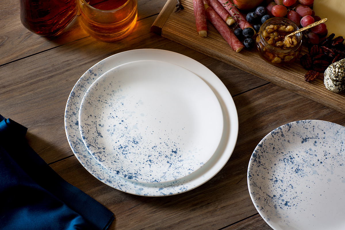 סט 18 צלחות קורנינג דגם (116) Corelle - Indigo Speckle