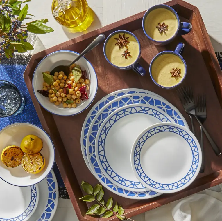 סט 18 צלחות קורנינג קורל דגם (066) Corning Corelle - Cobalt Circles