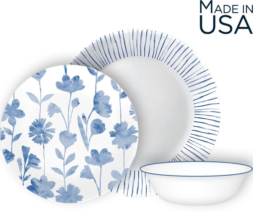 סט 18 צלחות קורנינג קורל דגם (131) פרחים Corning Corelle - Botanical Stripes