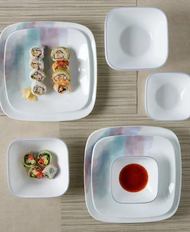 צלחות קורנינג מרובעות (16 חל') דגם 437  Corning Corelle -  Aquarello
