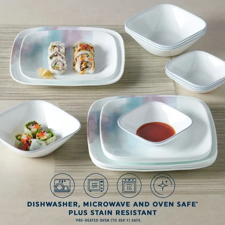 צלחות קורנינג מרובעות (16 חל') דגם 437  Corning Corelle -  Aquarello