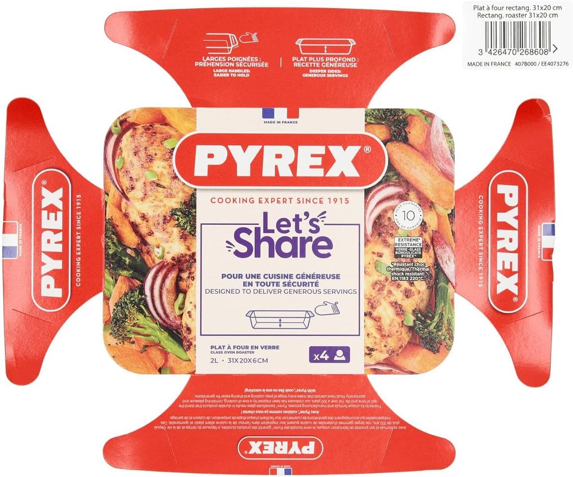 תבנית פיירקס מלבנית עם ידיות 31X20 ס"מ - Pyrex
